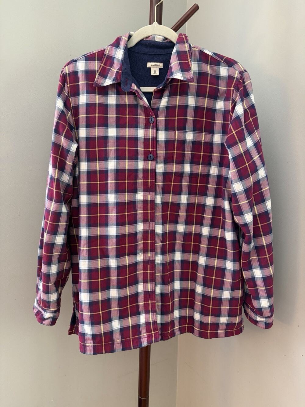 L.L.Bean Fleece Lined Cozy New England Burgundy Plaid Shacket